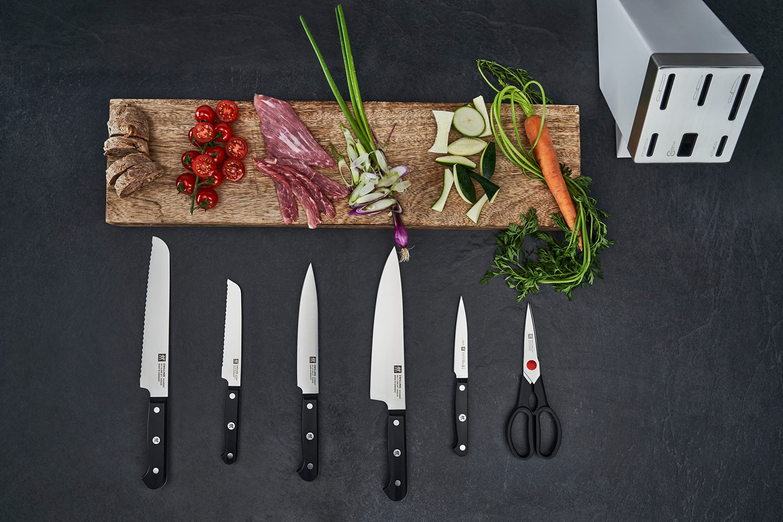 ZWILLING Gourmet bloque de cuchillos autoafilable, 7 piezas, acero especial inoxidable, blanco, Made in Germany