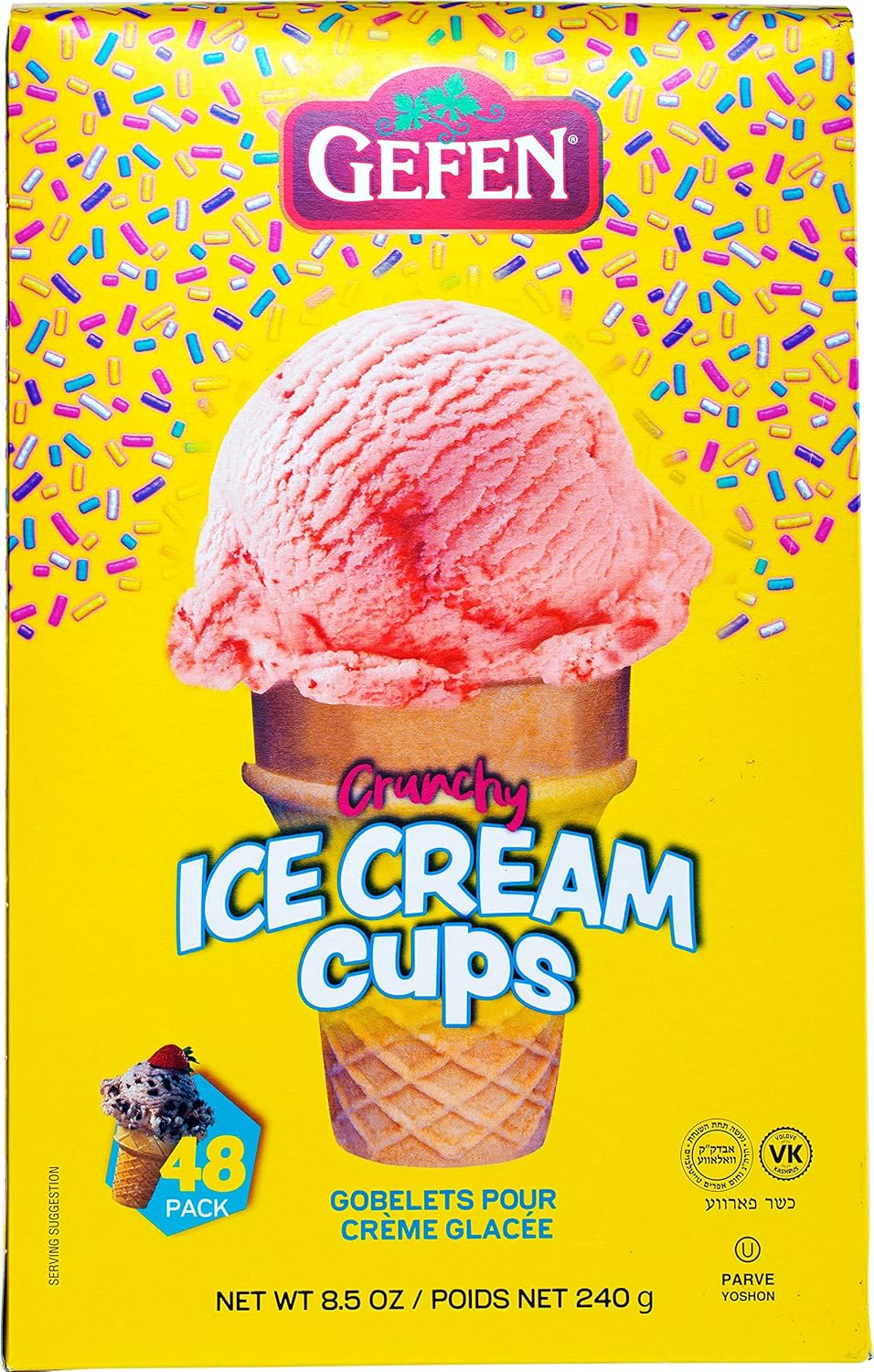 Gefen Ice Cream Cone Cups, (48 Cups) Sugar Free Crunchy