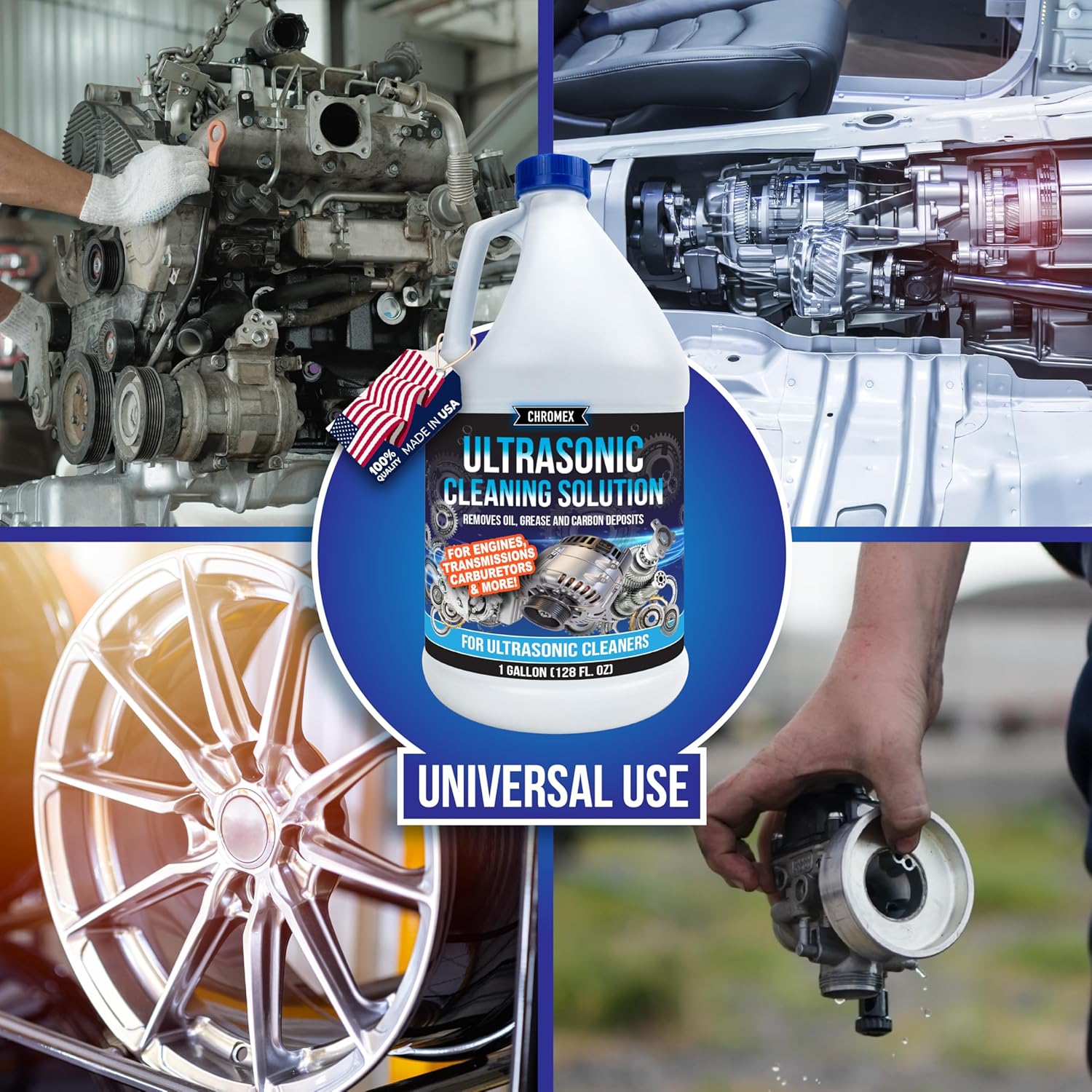 Chromex Ultrasonic Carburetor & Engine Parts Cleaning Solution - Concentrated Degreaser for Aluminum, Brass & Steel - 1 Gallon