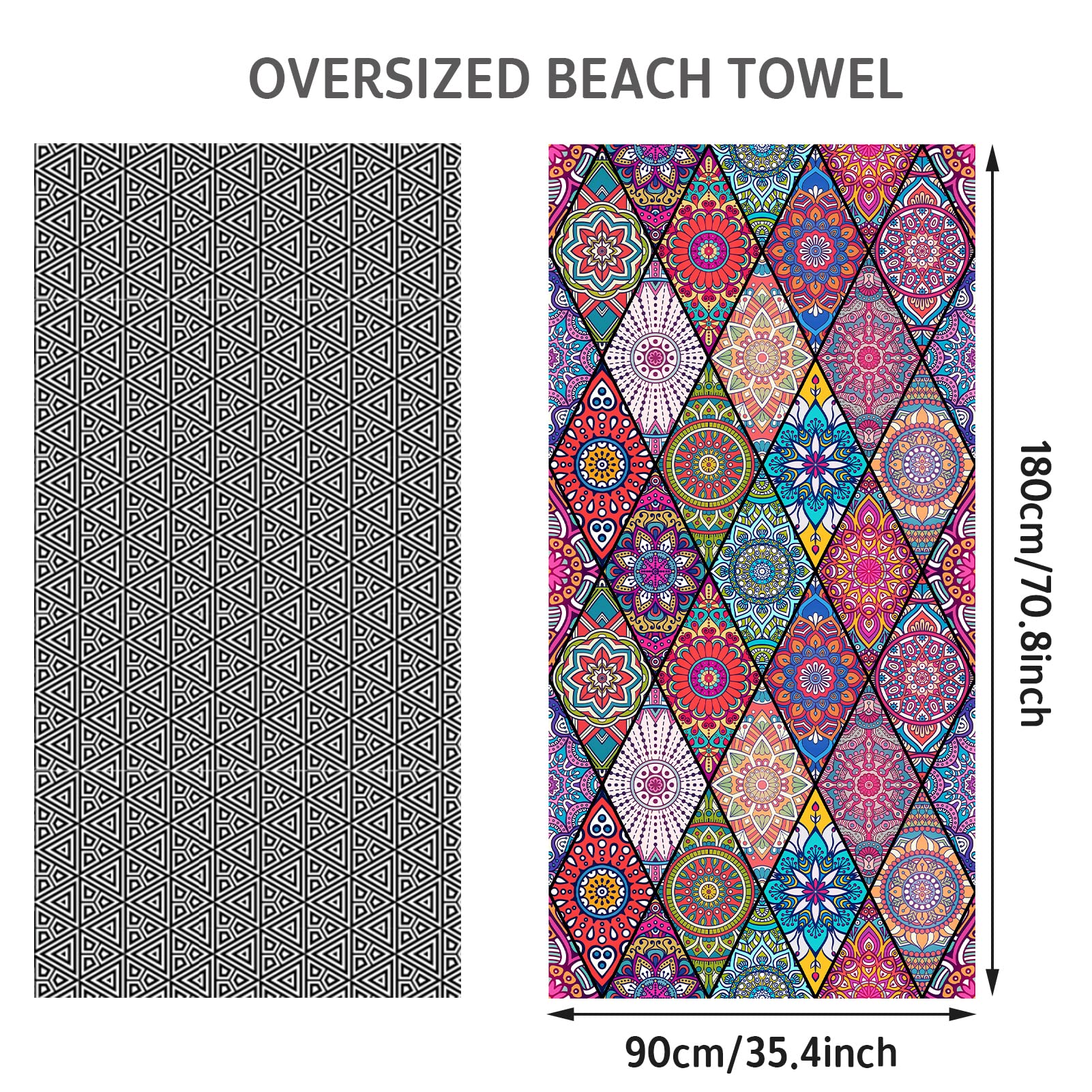 Winwild Nuovo asciugamano da spiaggia stampato su entrambi i lati 90x180 cm, asciugamani in microfibra con borsa | senza sabbia e ultraleggero | asciugamano da bagno XXL