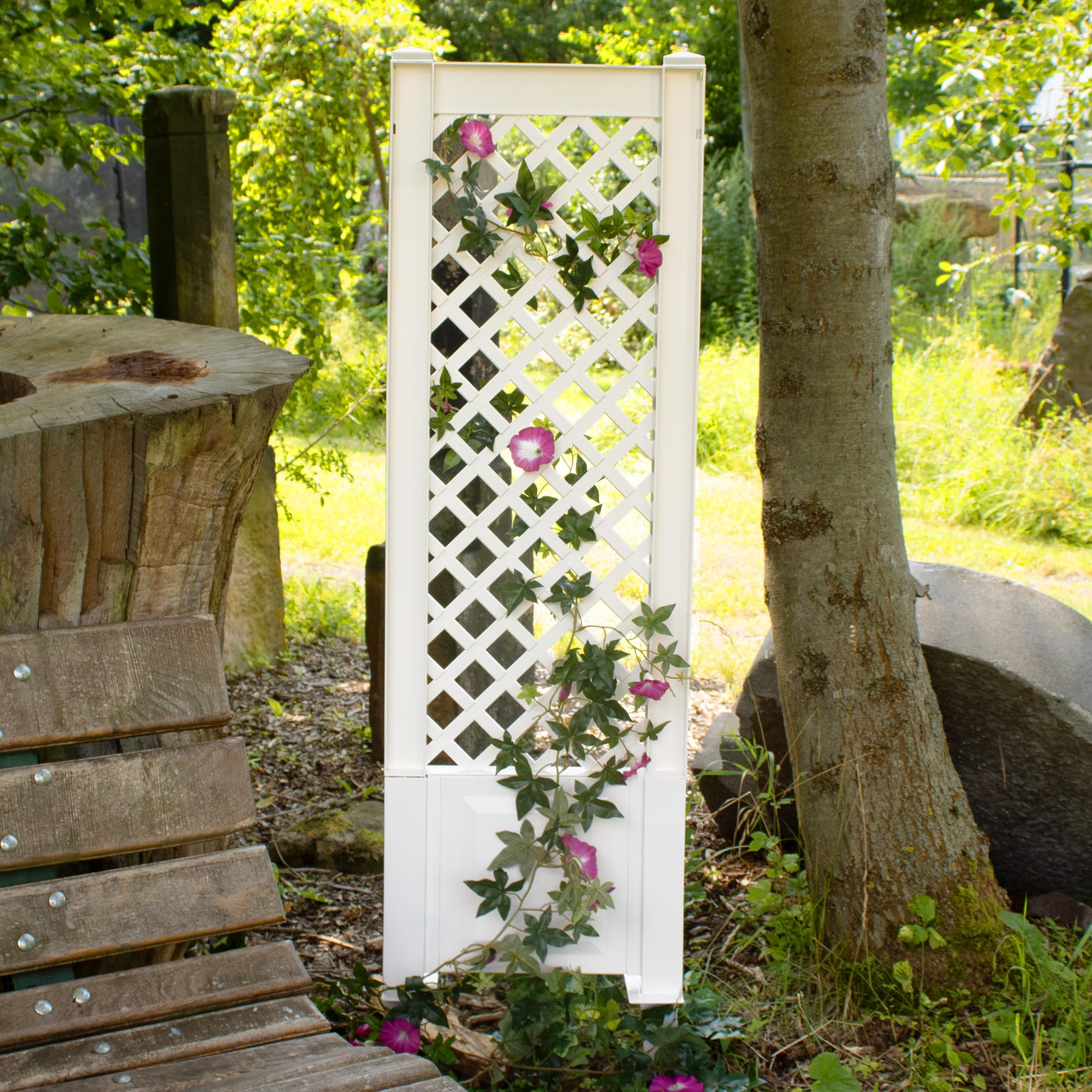 NYVI Spalier mit Erdspießen NYVIGreen 140x43 cm - Rankgitter aus wetterfestem & recyceltem Kunststoff - Rankhilfe - Pflegeleicht, Steckmontage ohne Werkzeug, Farbe:Weiß