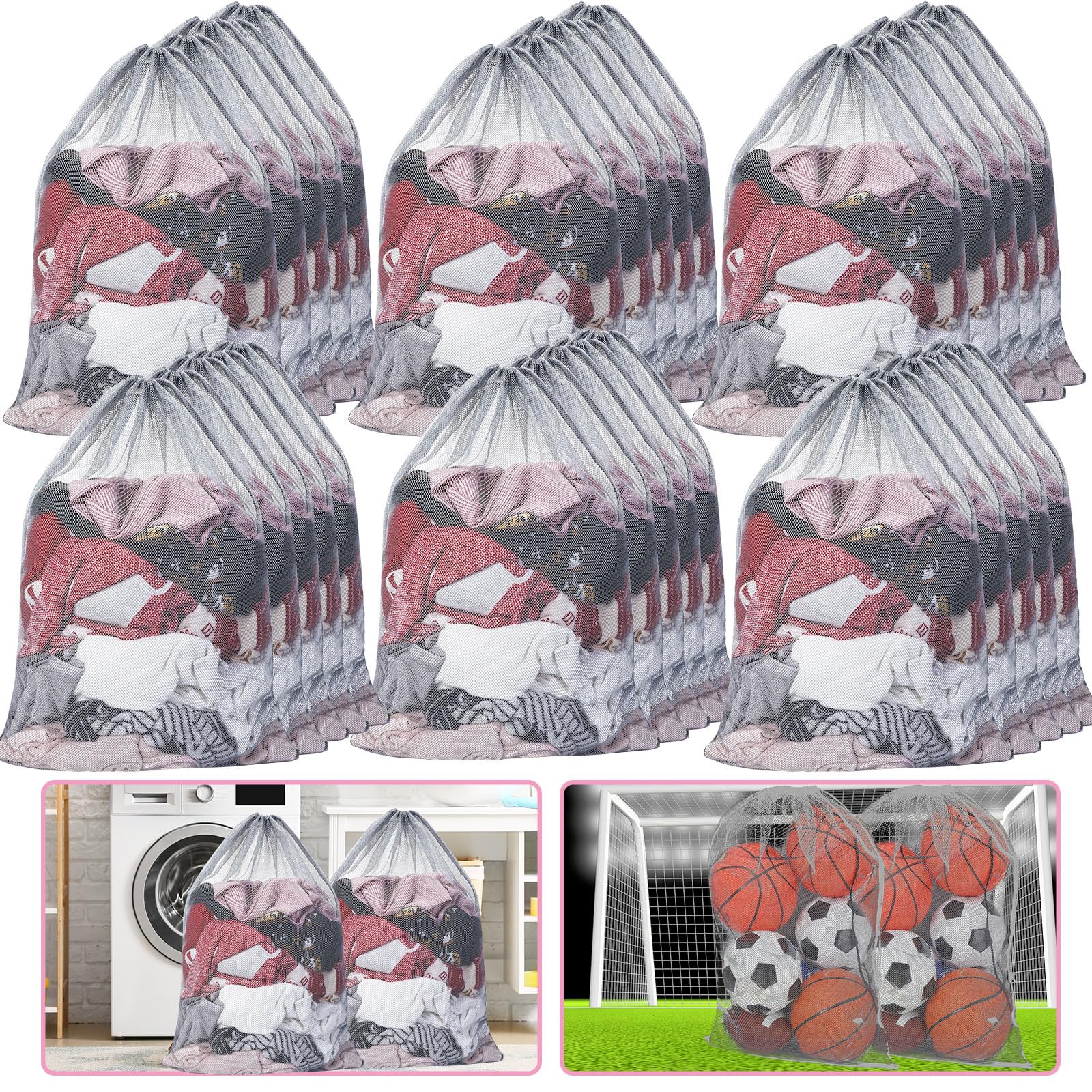 Berlune Paquete de 30 bolsas de malla grandes de 24 x 36 pulgadas para lavandería, bolsas de lavado, material de malla resistente cerrado con cordón, fábrica, universidad, dormitorio, viajes y