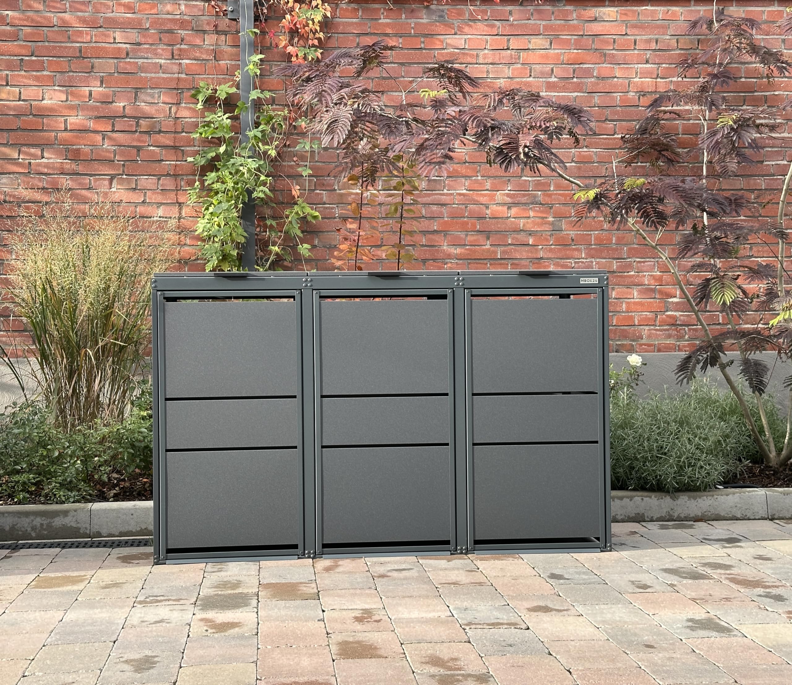 MODERN Mülltonnenbox 3er für 120 Liter Mülltonne | Anthrazit | Mülltonnenverkleidung | Mülltonnenhaus | Box für Mülltonnen | Mülltonnenunterstand | Mülltonneneinhausung
