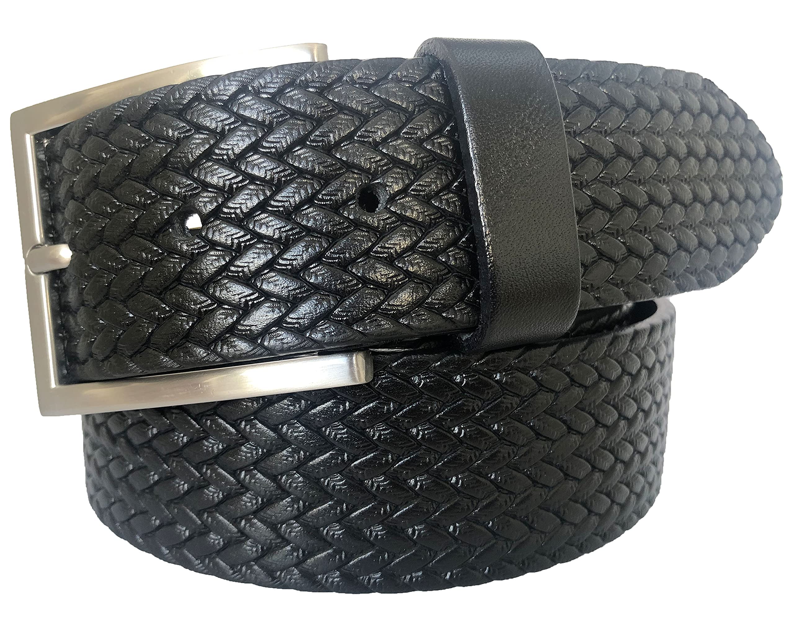 MENS BELT 100% ITALIAN SINGLE SKIN HIDE LEATHER BELT BRAID EMBOSSED 40MM