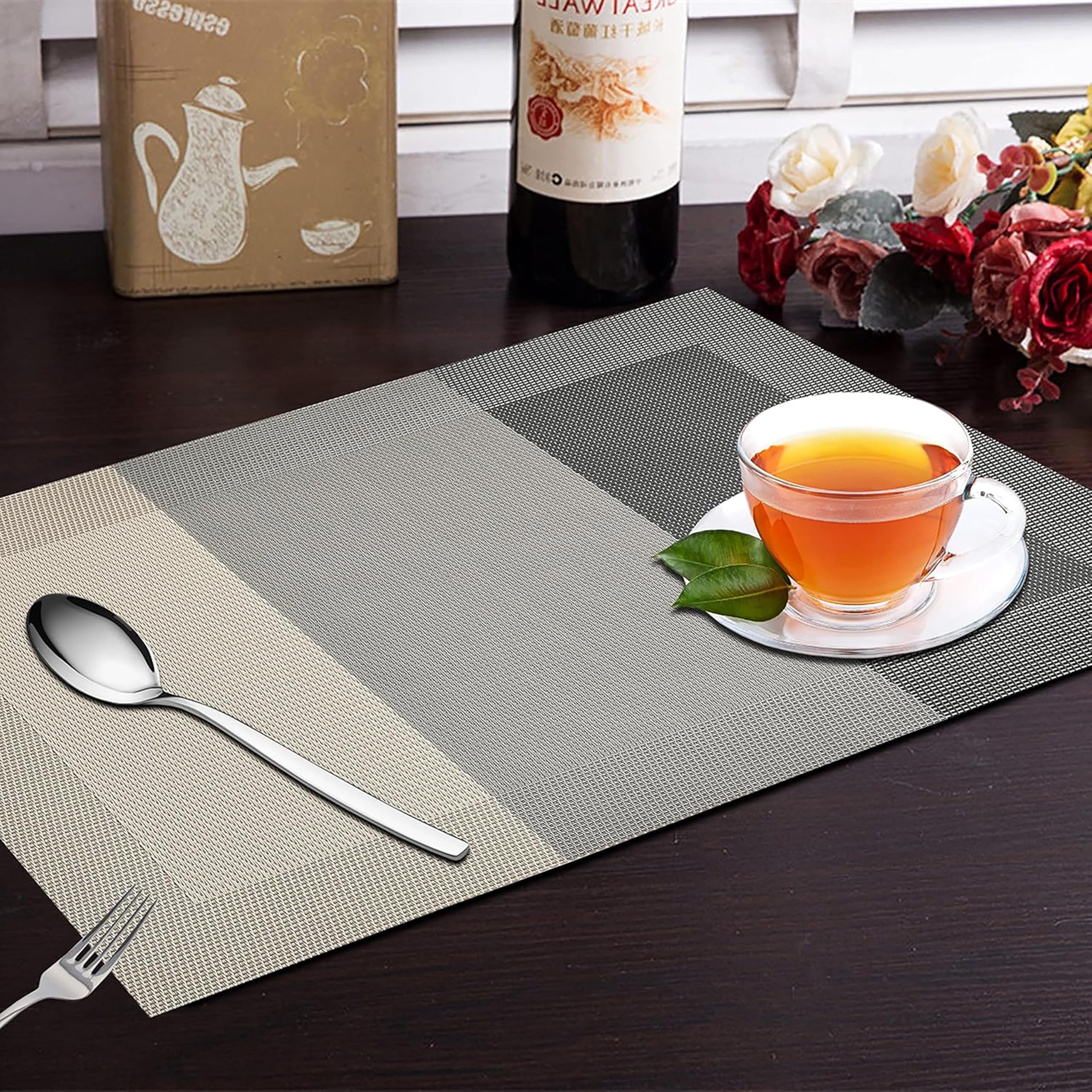 Yellow Weaves Placemats & Runner Set - Beige Brown -31