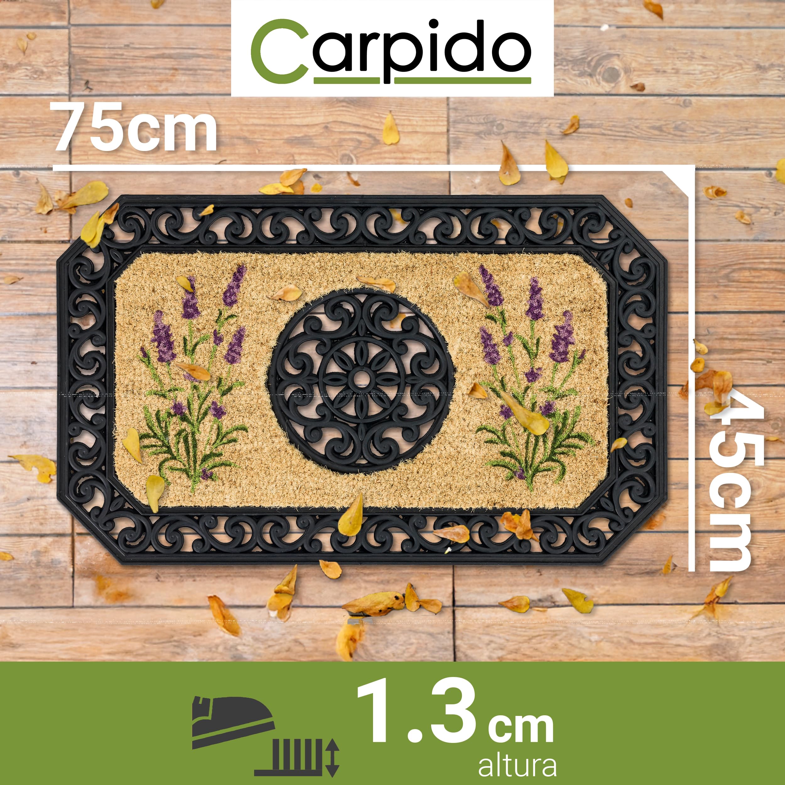 Carpido Felpudo Beige Lavanda - Limpiador 45x75 cm Lote de 2 - Felpudo Interior para Zona Exterior Cubierta