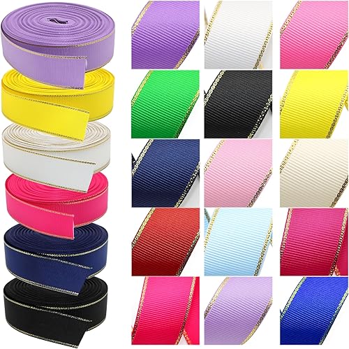 Miniatura 6 de David accessories Rollo de cinta de grogrén sólido de 25 yardas y 1 pulgada con bordes dorados para envolver regalos, manualidades, hacer lazos para