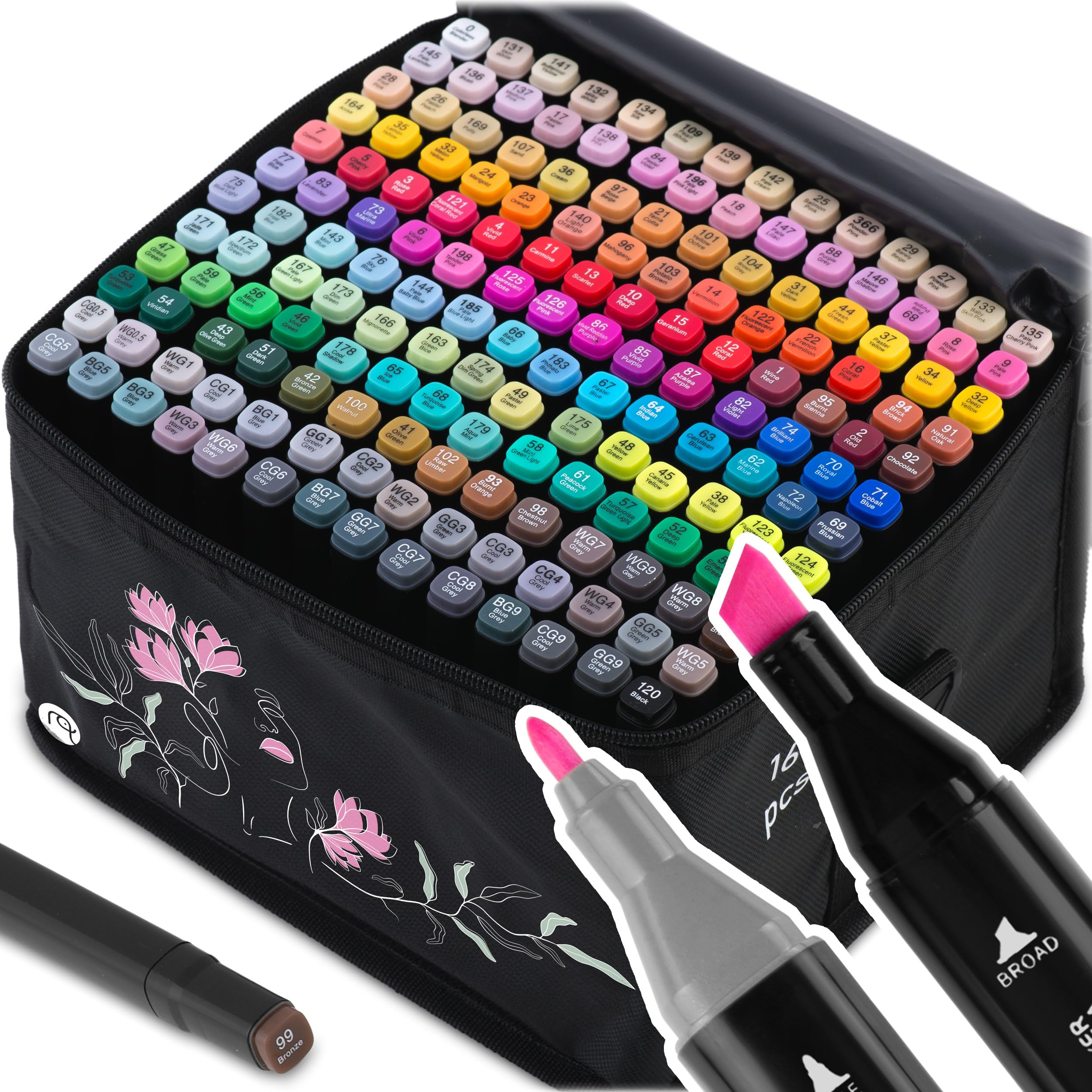 Nukido Lot de 168 marqueurs à alcool avec pochette double face étanches
