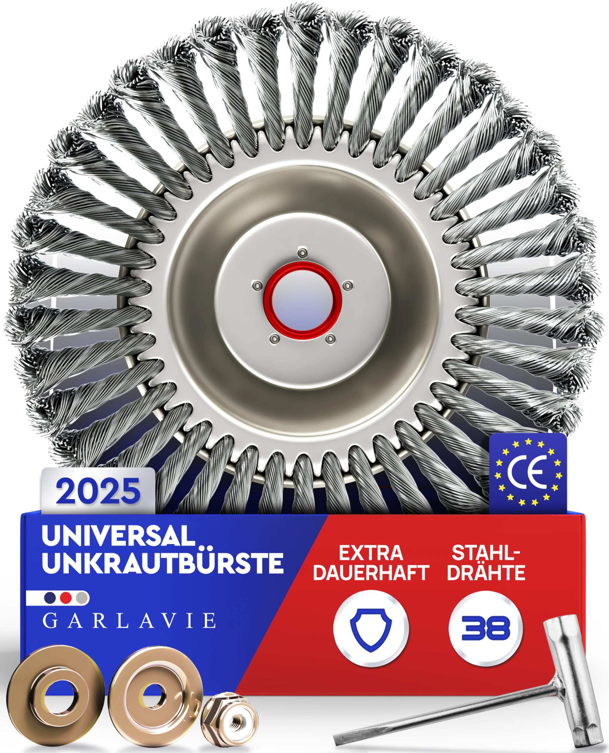 Profi Unkrautbürste Freischneider mit 25,4mm Bohrung - Hochwertige Wildkrautbürste für Motorsense - Drahtbürste Freischneider für effektive Moosentfernung, Silber