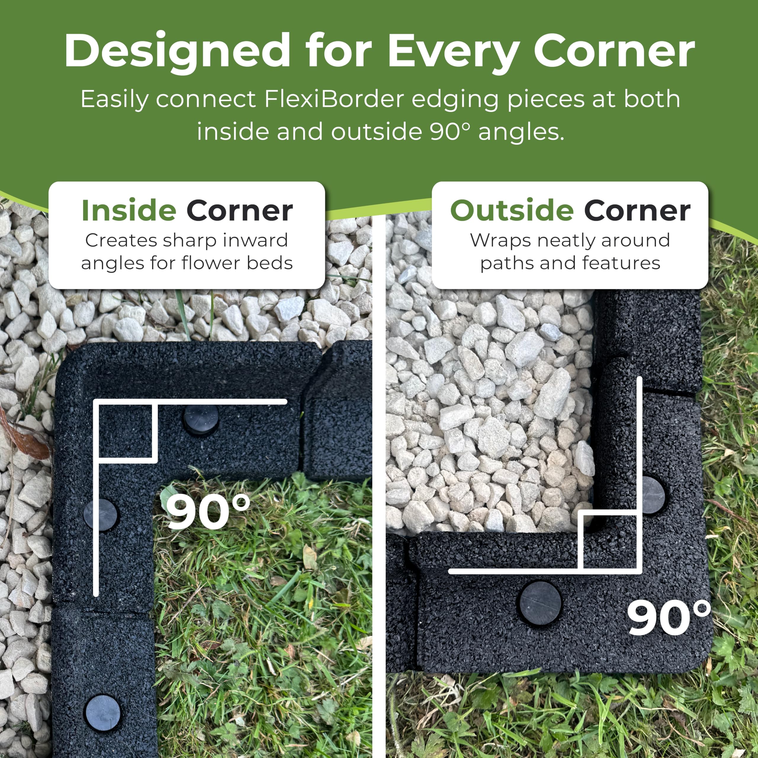 FlexiBorder 2 x 90 Degree Inside Corner Black, Rubber Lawn Edging Border, Garden Edging Border for Grass Lawns - Image 4