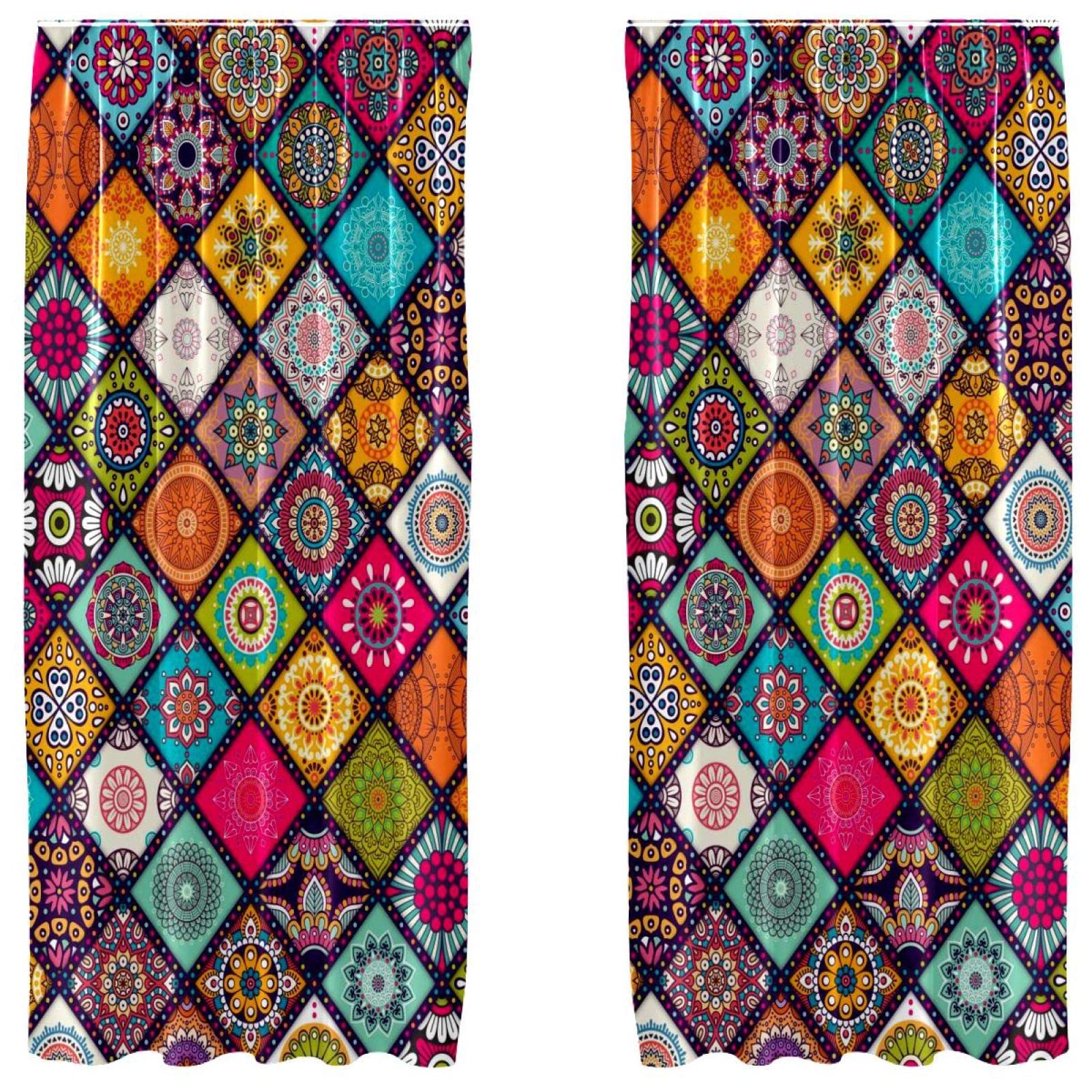 Rideaux mandalas de fleurs lot de 2 en 140x213 cm légers avec passe-tringle pour salon