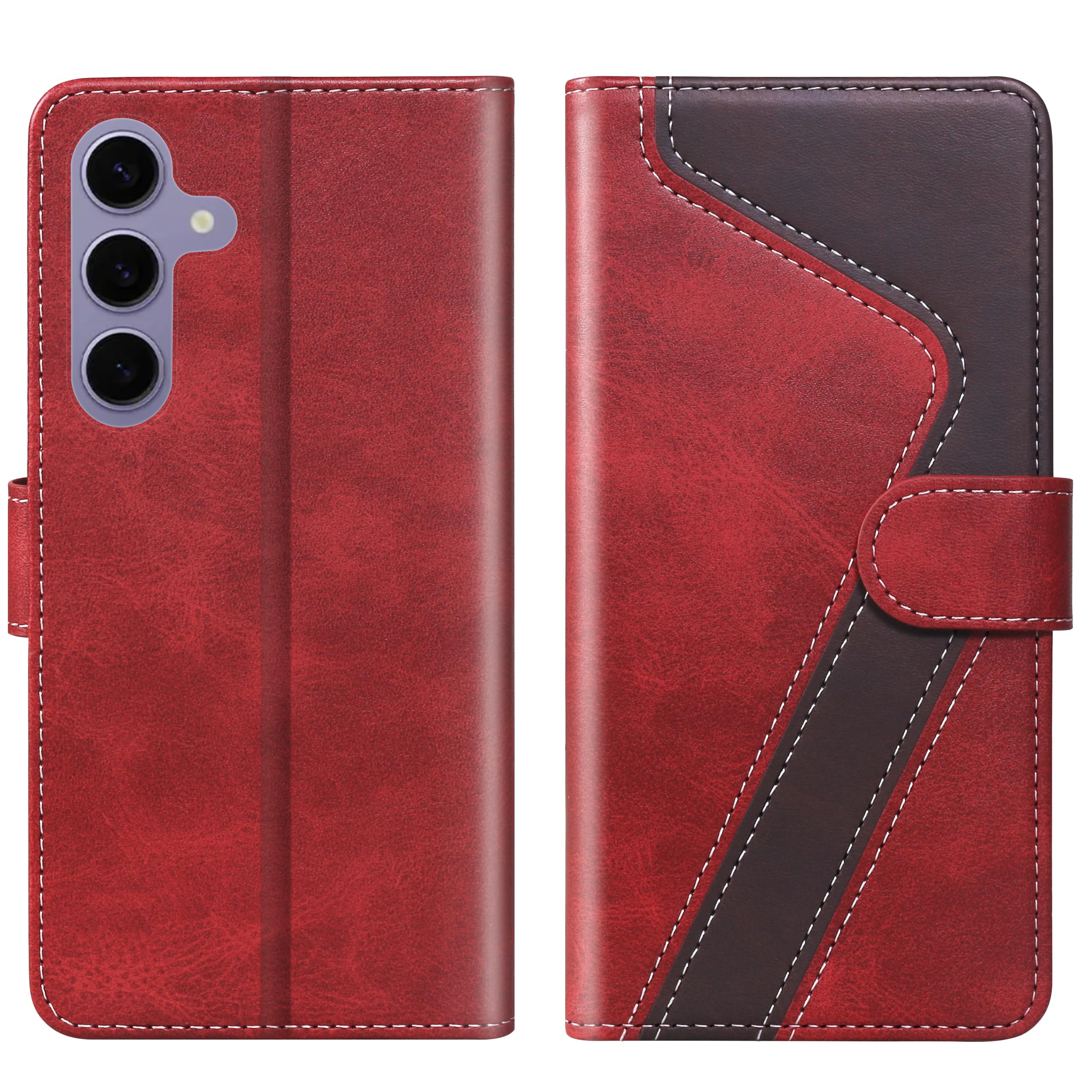 CIVICASEA for Samsung Galaxy S24 5G Wallet Case, Flip Case with RFID Blocking Credit Card Holder, PU Leather Matching Phone Case Samsung S24 Red&
