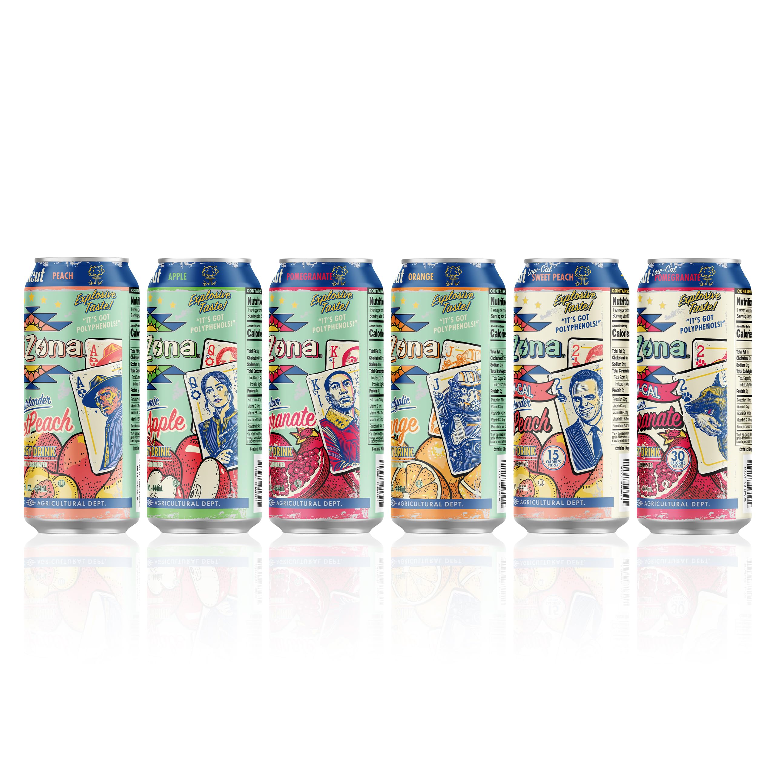 AriZona x Fallout Green Tea Energy Drink, Variety Pack - 6 Flavors, 15 fl oz (Pack of 12) - 190mg Caffeine per Can