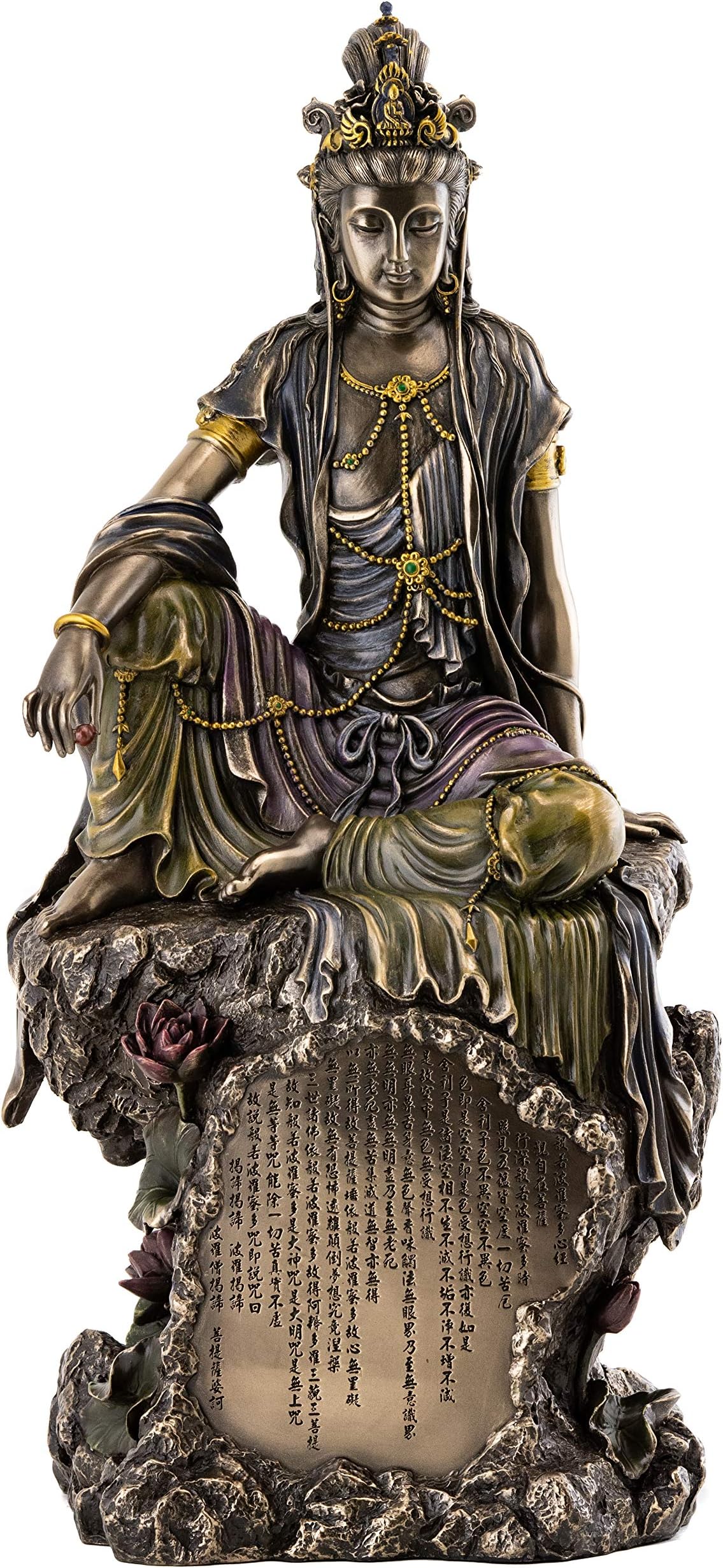 Top Collection Water and Moon Quan-Yin Bodhisattva Statue - Kwan Yin The Goddess of Mercy, Compassion, and Love Sculpture in Premium Cold Cast Bronze - 16-Inch Collectible Buddhist Figurine