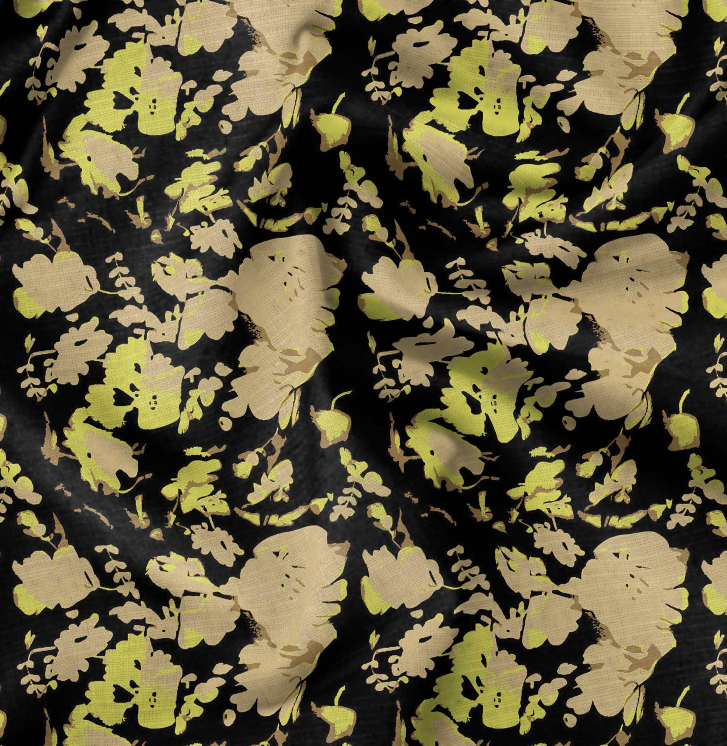 SoimoiFlorals Print - Black, Canvas Fabric Material - 56 Inch Wide, 1 Meter, Unstitched Fabric For Upholstery, Bags, Workwear And Outdoor Gear.