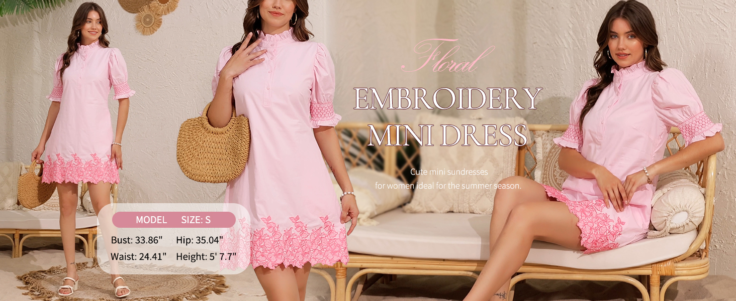short dress in embroidered fabric Meet Me in Paradise White Multi Floral Embroidered Cotton Mini Dress