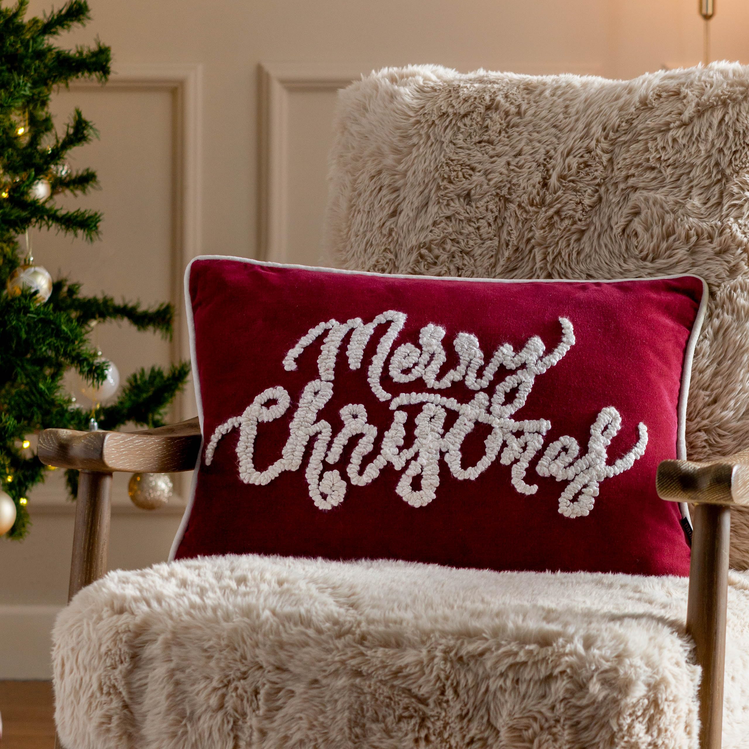 B&Q -  Winter Merry Christmas Applique Velvet Cushion Cover