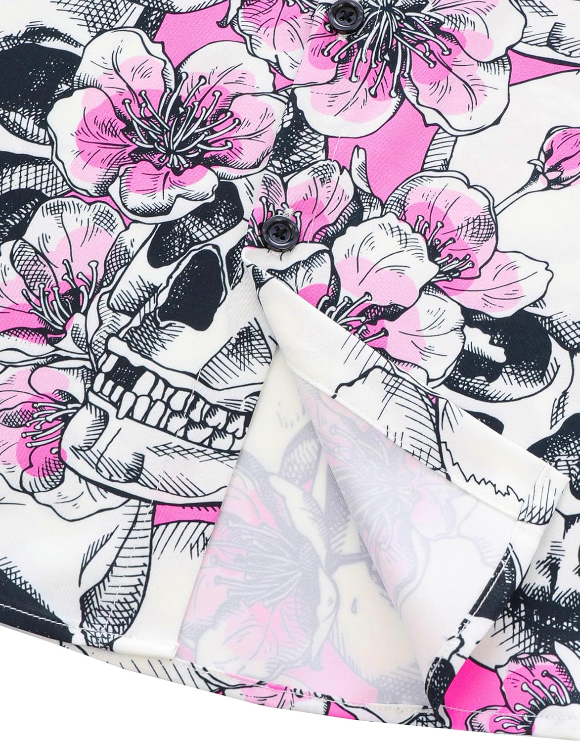 Mens Hawaiian Skull Floral Shirt Short Sleeve Button Down Funny Skeleton Holiday Shirts Casual Tropical Shirt - Image 5