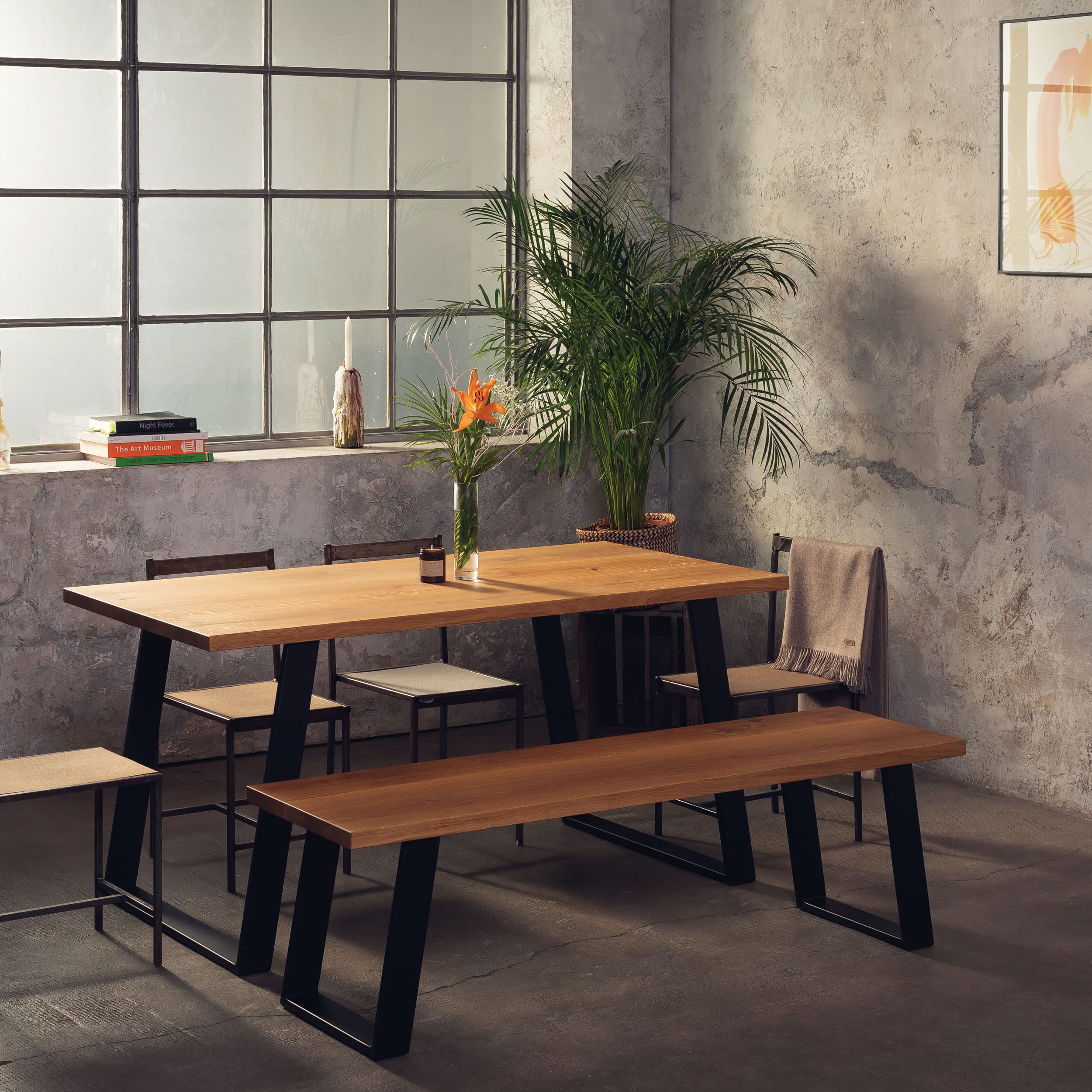 Natural Goods Berlin 2X Design Tischkufen 80GRAD Neigung Metall schräge Tischbeine Möbelkuven | Tischgestell aus Stahl geneigt | Hairpin Legs (B75 x H72cm (Esstisch/Schreibtisch), Schwarz)