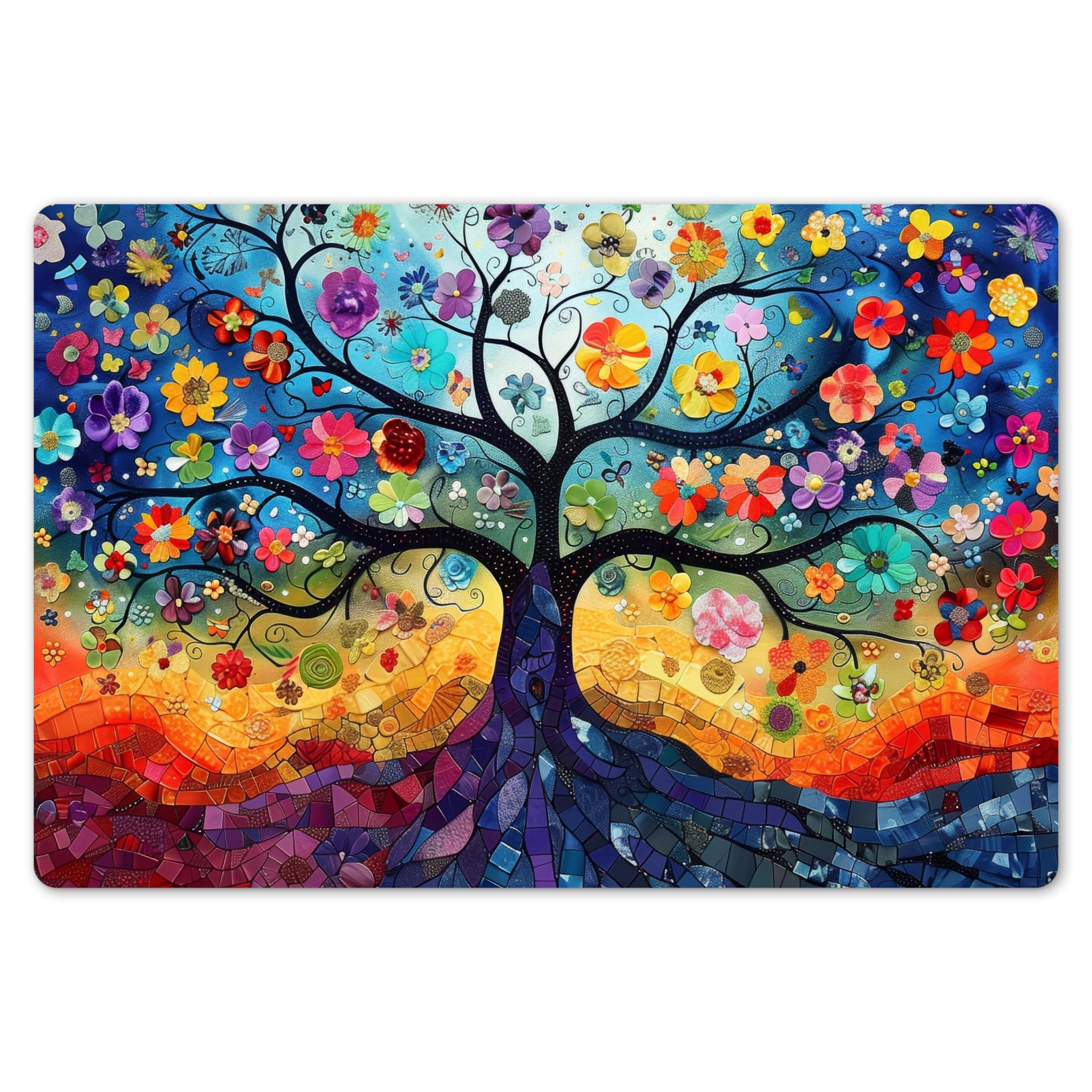 Set de table vinyle rectangulaire coloré avec motif abstrait de fleurs