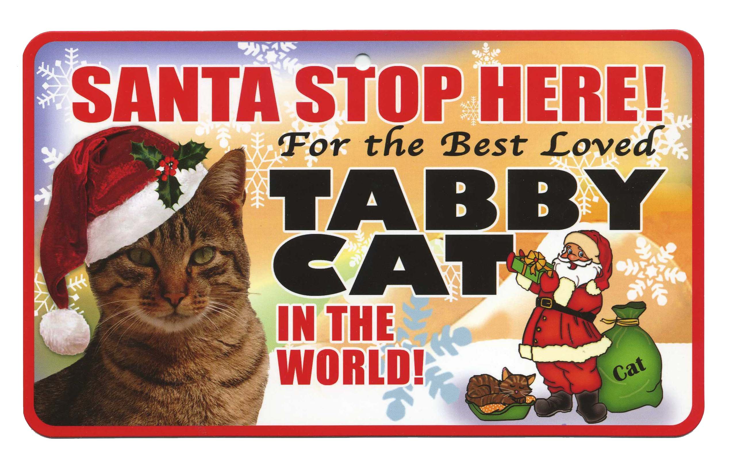 Santa Stop Here Pet Sign - Tabby Cat