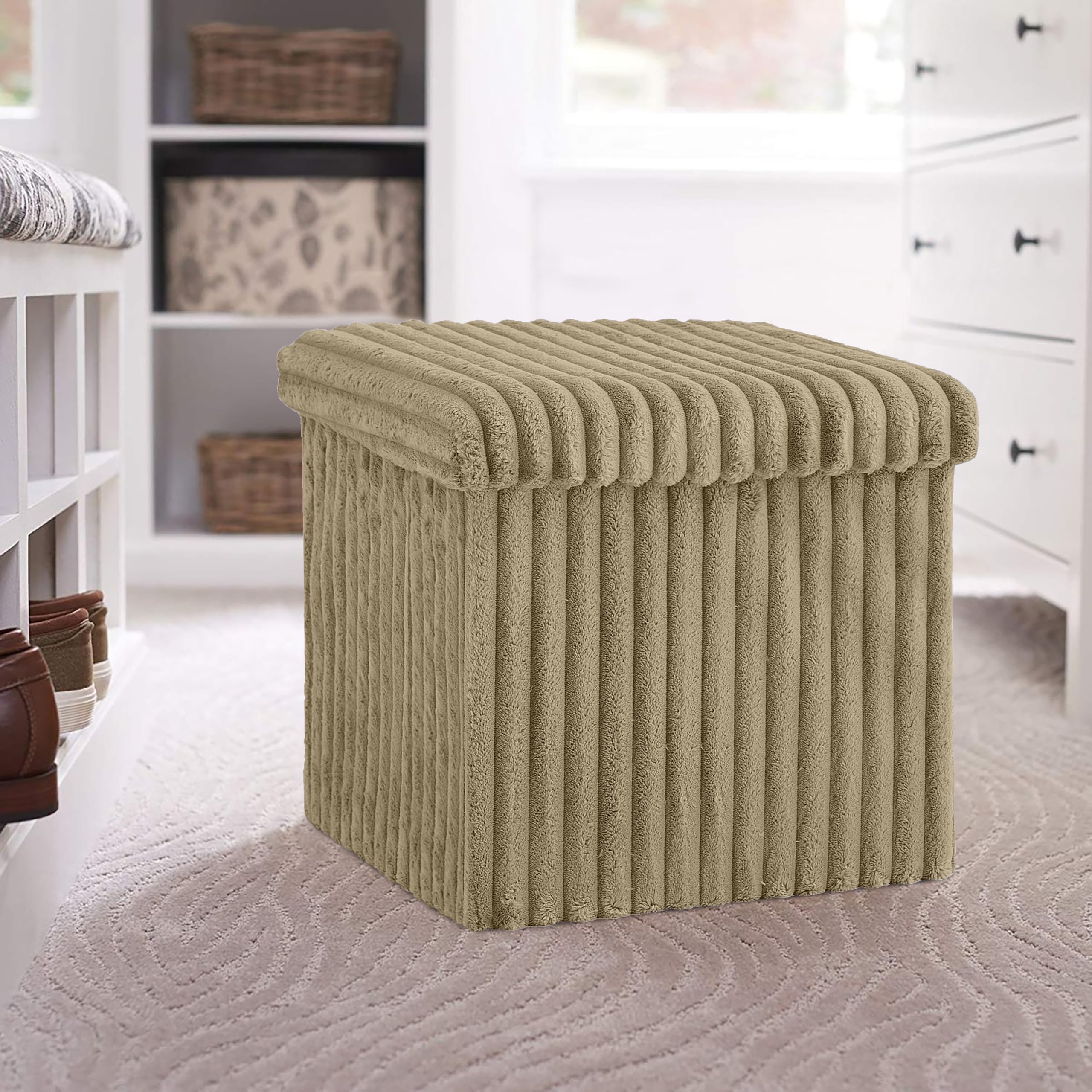 GC GAVENO CAVAILIA Ribbed Ottoman Storage Box Chest With Lid, Mink