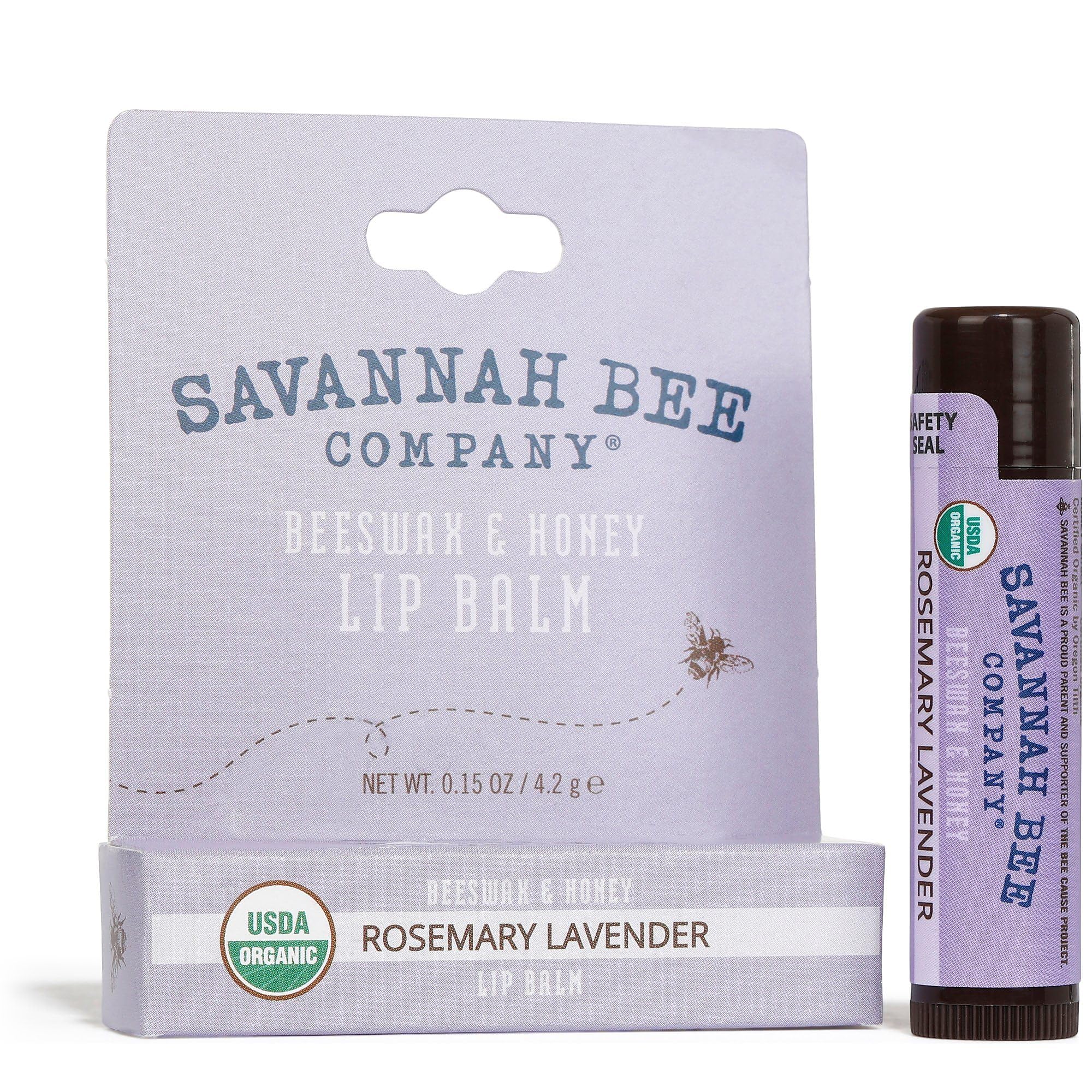 Savannah Bee Lip Balm Hanger 0.15 oz - Invigorating Rosemary Lavender - Natural Ingredients for Supple, Soft Lips - Convenient Design