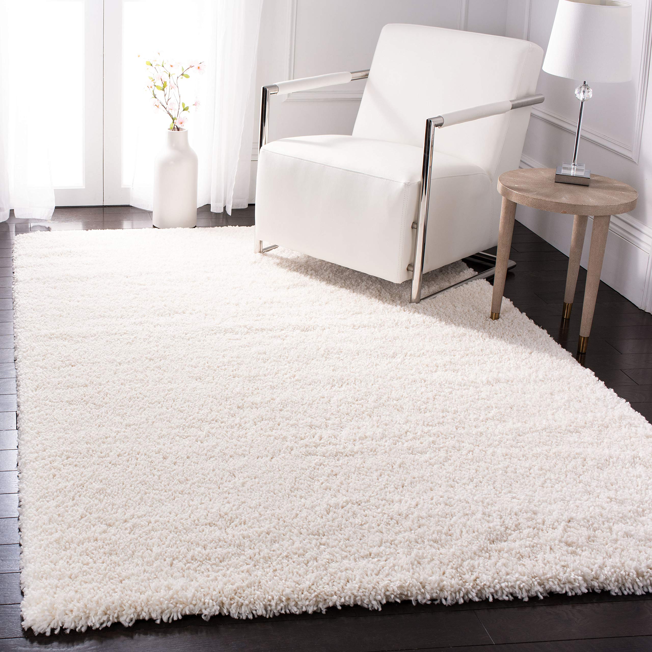 SAFAVIEH Fontana Shag Collection Area Rug - 6'7" x 9', Ivory, Solid Design, Non-Shedding & Easy Care, 2-inch Thick Ideal for High Traffic Areas in