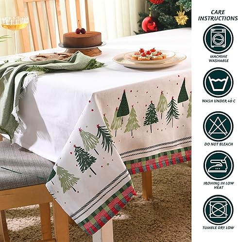 Miniatura 6 de Folkulture Mantel de Navidad rectangular de 60 x 72 pulgadas para decoración navideña del hogar, tela de algodón estilo granja, mantel rectangular o