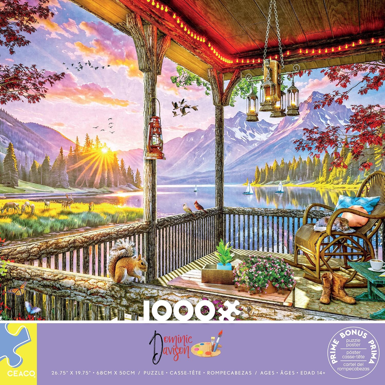 Ceaco - Dominic Davison - Mountain Lake Cabin - 1000 Piece Jigsaw Puzzle - Relaxing and Fun Activity for Adults