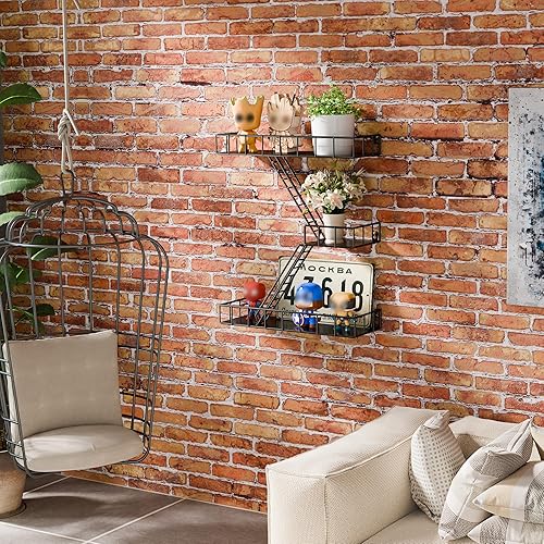 Miniatura 10 de Estante de pared de escalera de escape de incendios de metal, estantes de pared de escape de incendios negros de 3 niveles con cestas, estante de