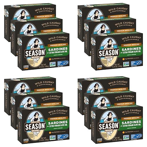Miniatura 4 de Season Sardinas enérgicas en aceite de oliva virgen extra, capturadas en la naturaleza, 0.45 onzas de proteína, bocadillos Keto, más Omega 3 que