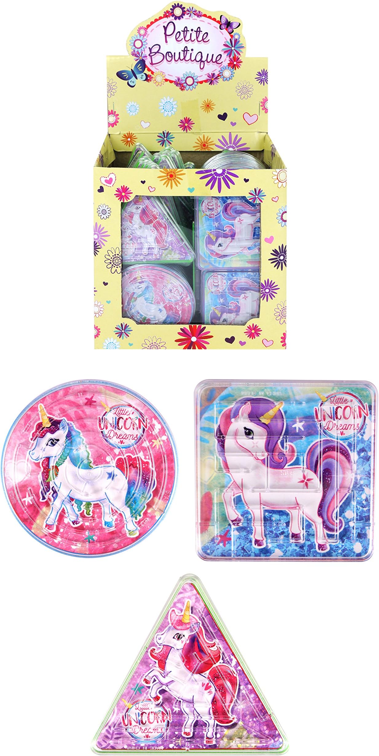 Petite Boutique UNICORN PUZZLE MAZE 3 ASSTD SHAPES CHILDREN'S PARTY BAG FILLERS/TOYS/FAVOURS (12 Puzzle Mazes)