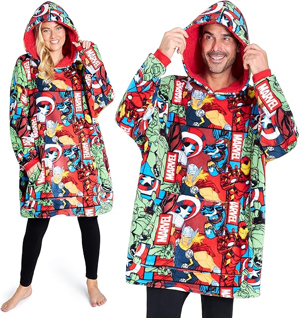 Marvel Oversized Hoodie Blanket for Men Avengers Black Panther Captain America