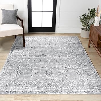 JONATHAN Y Modern Vintage Light Grey Indoor Area Rug, 8x10, Country, Floral, Easy-Cleaning for Living Room, Bedroom, Kitchen, Pet Friendly, Non-Shedding MDP107B-8