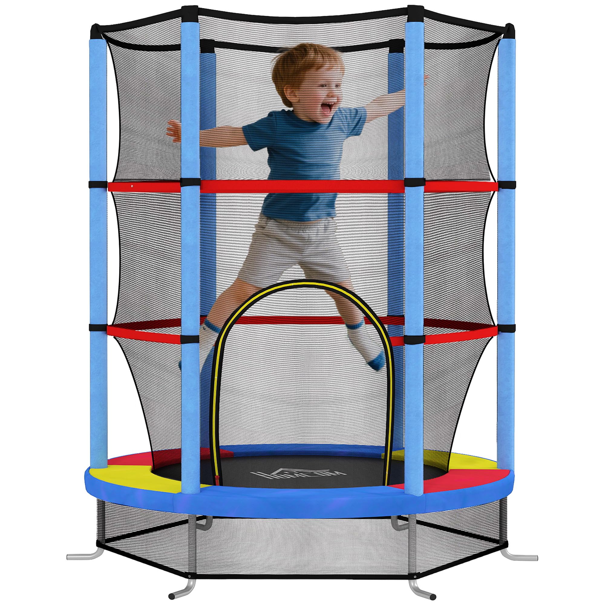 HOMCOM Trampoline pour Enfant Ø 1,40 m Filet de sécurité Porte zippée 6 poteaux rembourrés Inclus Charge Max. 45 kg