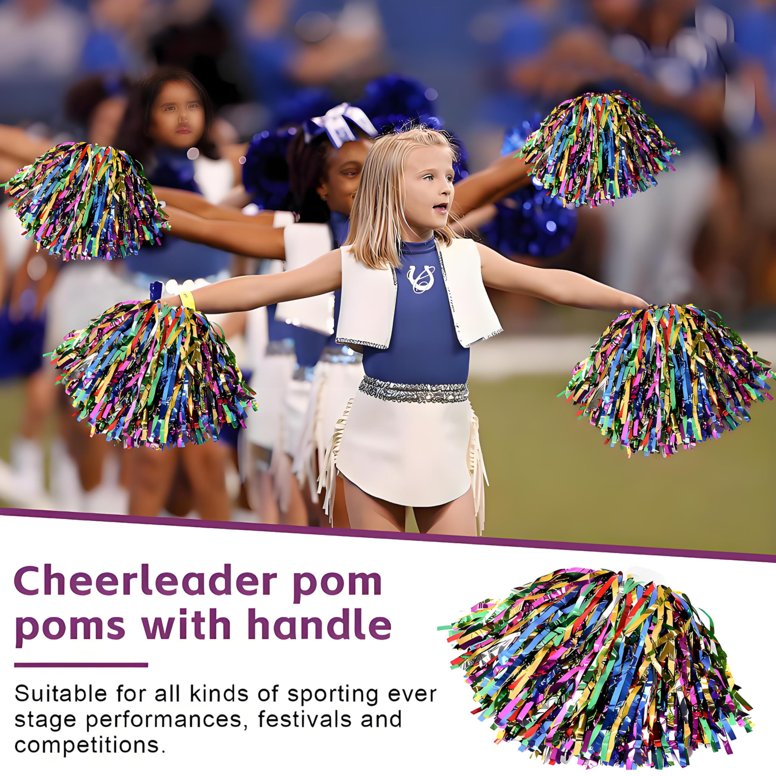 8 Piezas Pompones Animadora Pompones de Colores para Animadoras Pompones Animadora Niña Pompon Animadora con Asa para Eventos Deportivos Juegos Escolares Fiestas de Baile y Raves — view 2