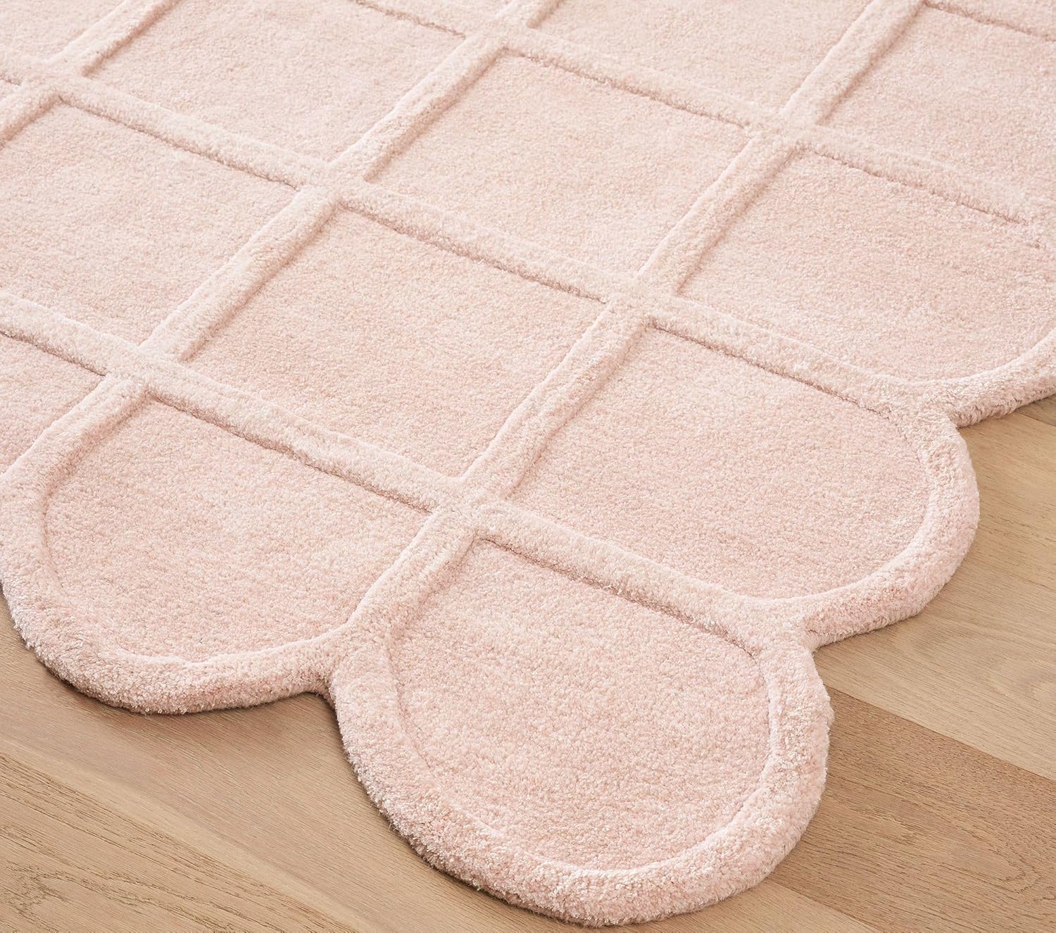 Selena Scallop Area Rug – 3’ x 5' – Handmade Wool Area Rugs – Pink – Rugs for Living Room, Bedroom – Anti-Skid – Carpets with Non-Slip Natural Backing with 100% Cotton