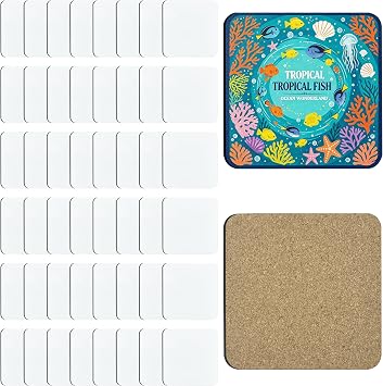 50 Pcs Sublimation Square Coaster Blanks Bulk with Cork Back MDF Heat Transfer Wood Cork Coasters Product Blank Iteam 3.93 * 3.93 Inch Epsubli