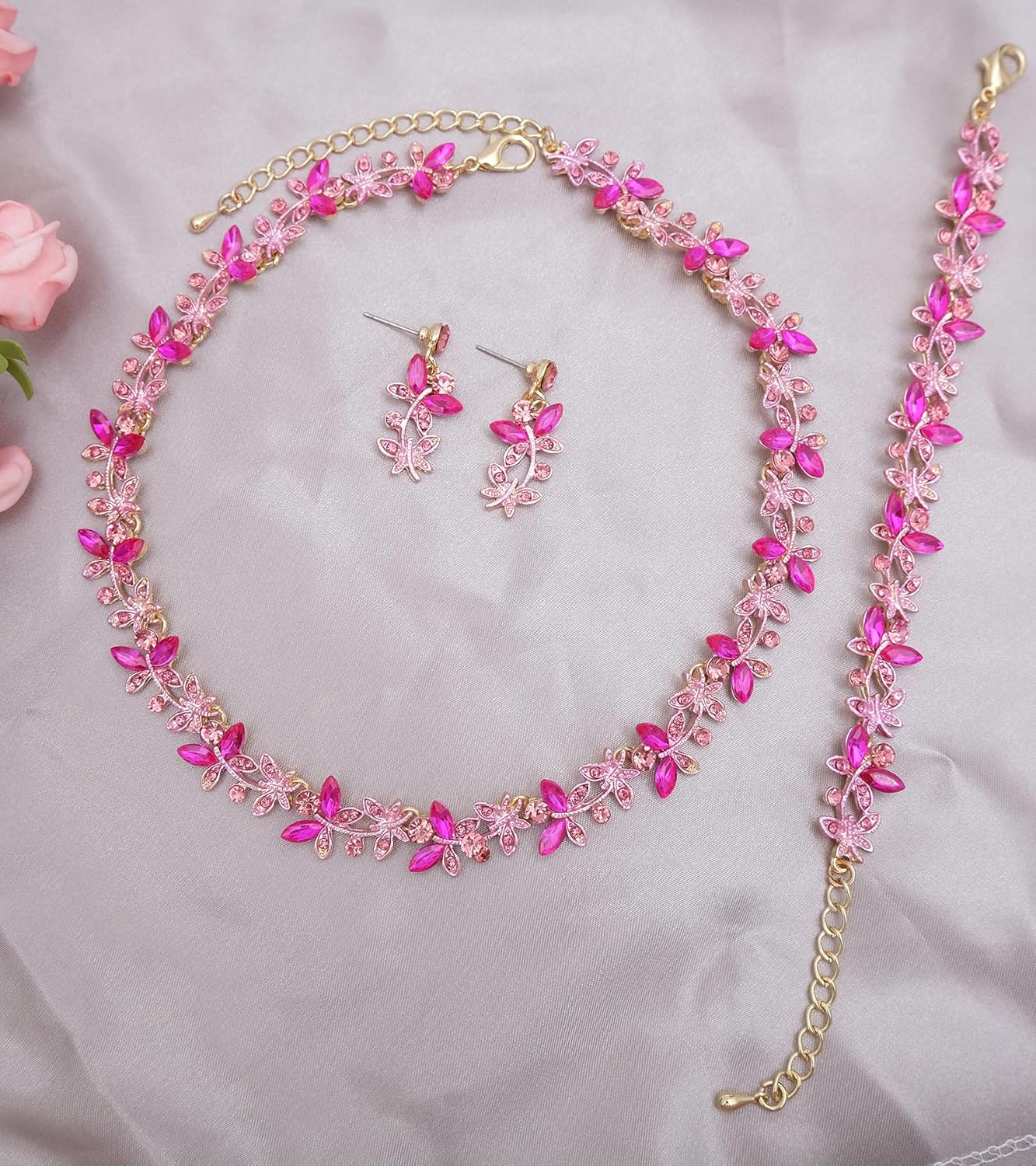 Elegant Butterfly Crystal Wedding Jewelry Sets for Women Brides Bridal Choker Necklace Earrings Bracelet Prom Formal Costume Accessories - Image 4