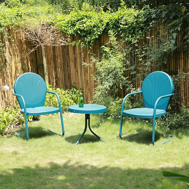 PURPLE LEAF Garden Bistro Set for 2, Weatherproof Patio Set, Bistro Table and Retro Chair Set, Metal Garden Furniture Set for Balcony and Outdoor, Blue