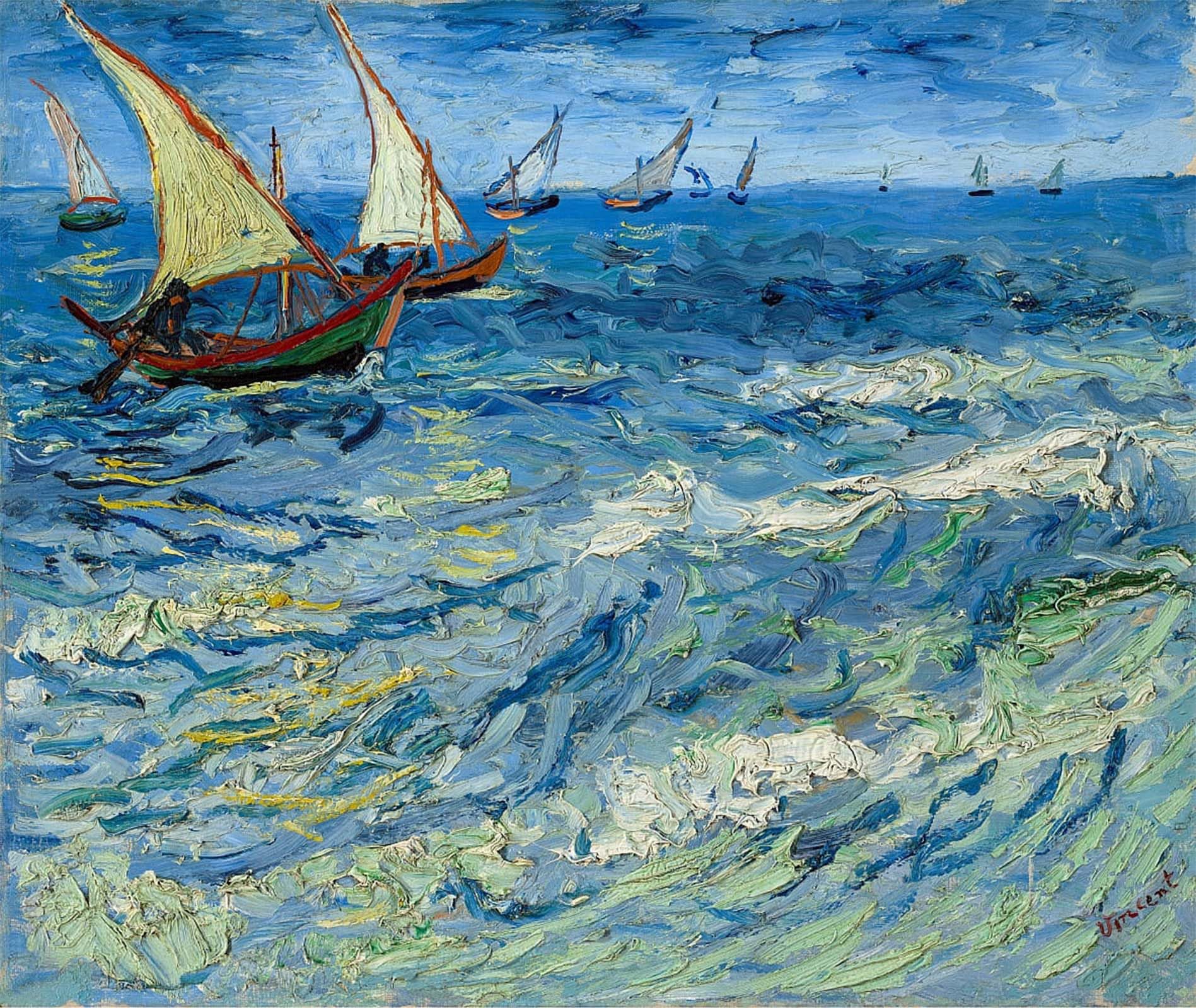 SERENDIPITP Vintage Picture Print on Canvas Wall Art Poster Fishing Boats At Saintes-maries Artwork Print Poster for Wall Decor 60x90cm