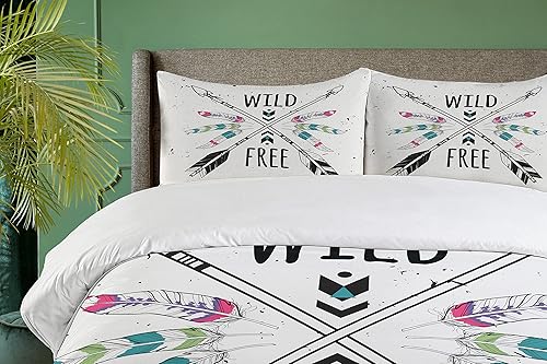 Miniatura 3 de Ambesonne Juego de funda de edredón tribal, flechas cruzadas con palabras de motivación salvajes y libres, ilustración primitiva, juego de ropa de