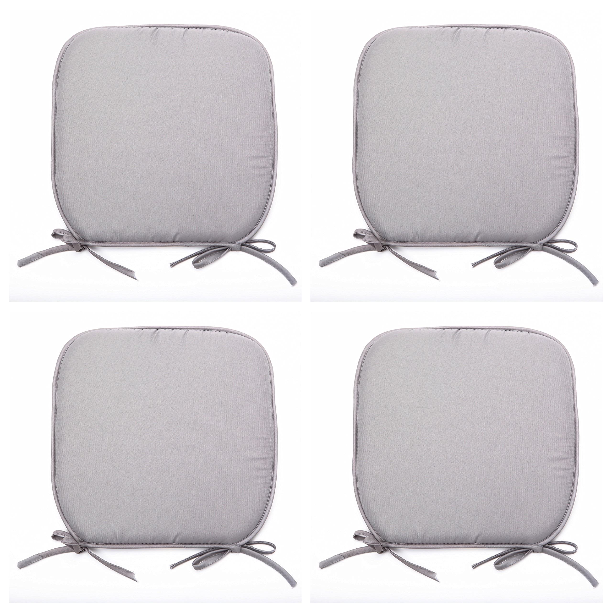 Foam Set Of 4 Beautiful REMOVABLE Dining Garden Chair Cushion Seat Pads With Ties (Grey)