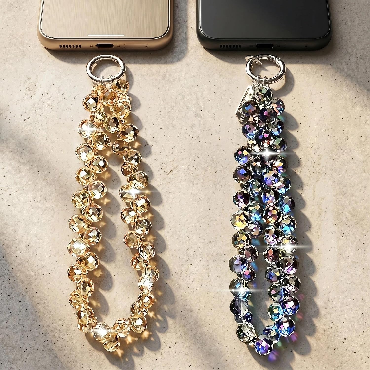 2 Piece Beaded Phone Charm Lanyard, Sparkly Faux Crystal Finger Strap, Acrylic Cell Phone Wrist Chain For Women