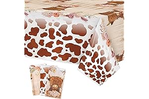 3Pcs Highland Cow Party Tablecloth Brown Highland Cattle Birthday Table Cover Brown...