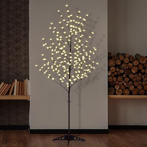 Miniatura 4 de Lightshare Juego de 3 árboles de cerezo LED árboles artificiales iluminados de 4 pies y 5 pies y 6 pies para decoración interior y exterior hogar