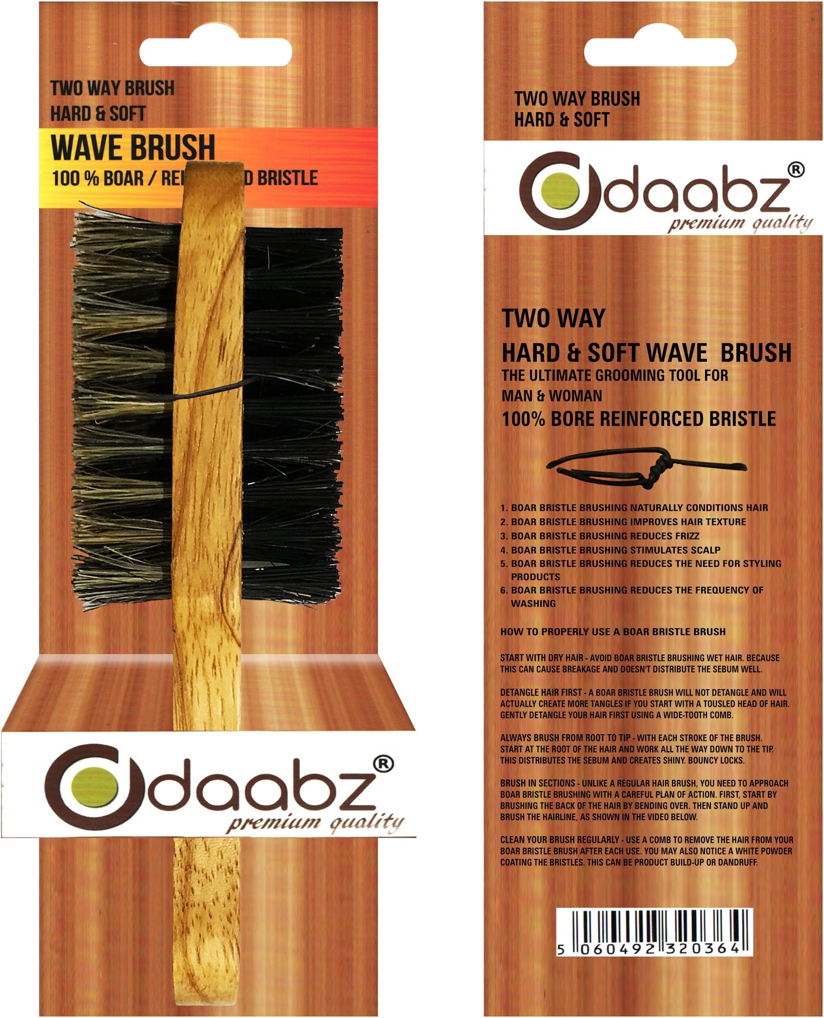 Pocket Size Mini Two Way Wooden Brush, Natural bristle, boar bristle, reinforced, wave, 2-sided brush, soft and hard bristle, no more tangles, for all hair types, short hair, long hair, straight, styling brush