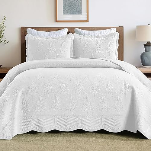 Miniatura 41 de MarCielo Juego de ropa de cama de 3 piezas, 100 % algodón, juego de colcha de gran tamaño, ligero y bordado, estilo rústico (TX blanco brillante, Tf