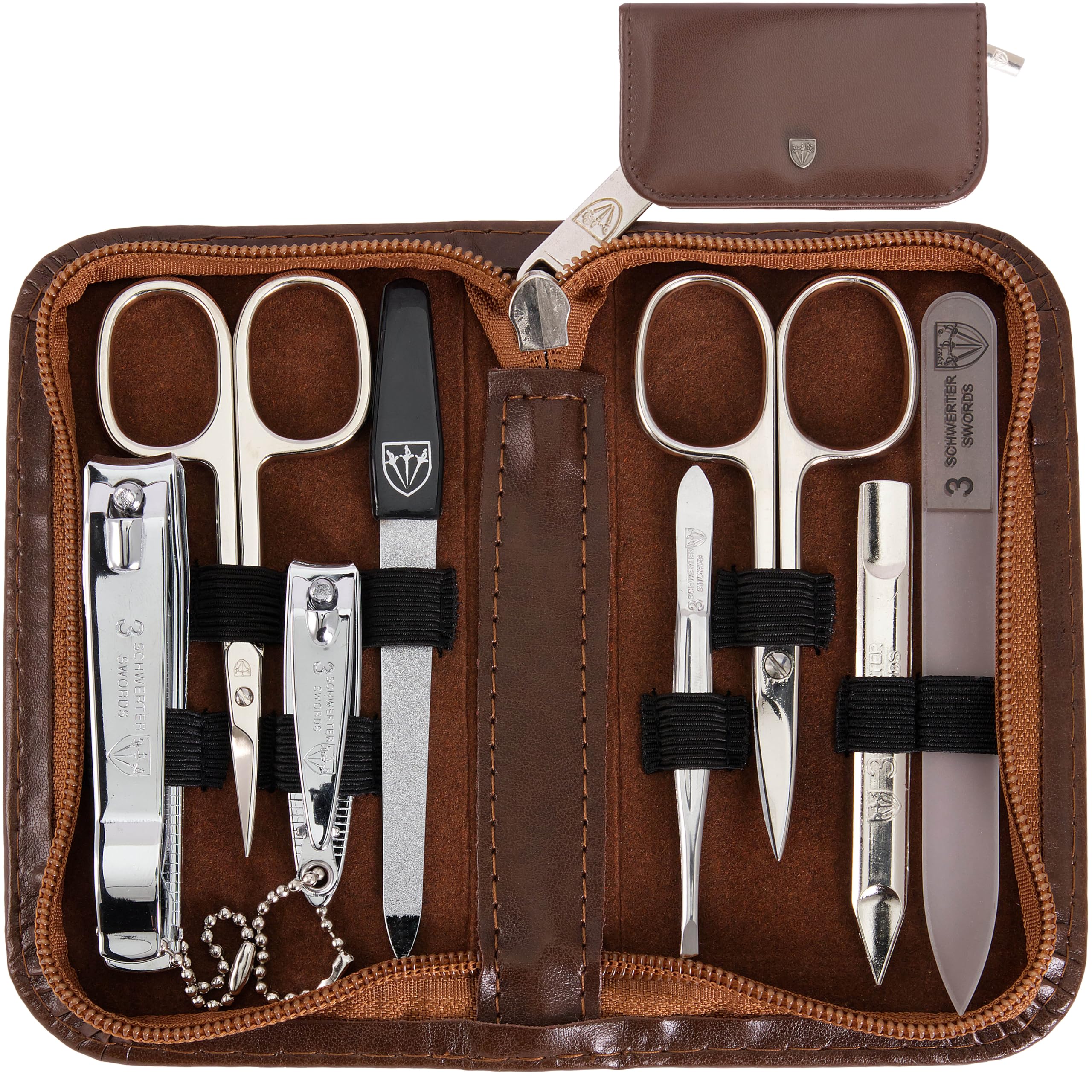 brand quality 8 piece manicure pedicure grooming kit set for professional finger & toe nail care scissors clipper fashion leather case in gift box, Made by 3 Swords (6660)